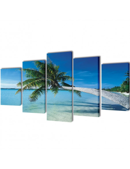 5 pz Set Stampa su Tela da Muro Spiaggia con Palma 200 x 100 cm