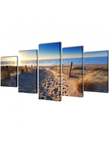 5 pz Set Stampa su Tela da Muro Spiaggia di Sabbia 200 x 100 cm