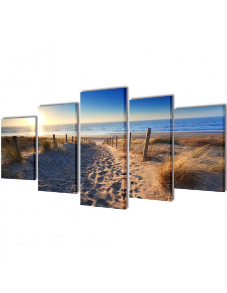 5 pz Set Stampa su Tela da Muro Spiaggia di Sabbia 200 x 100 cm