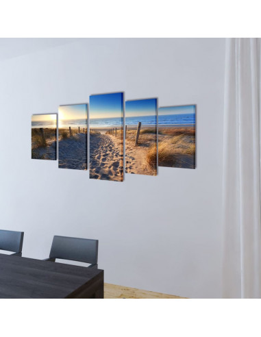 5 pz Set Stampa su Tela da Muro Spiaggia di Sabbia 200 x 100 cm