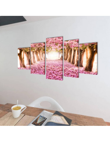 5 pz Set Stampa su Tela da Muro Fiori di Ciliegio 100 x 50 cm