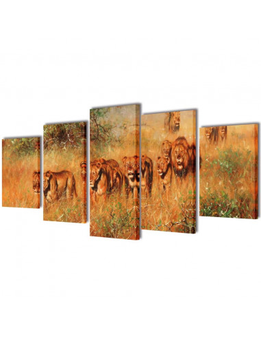 5 pz Set Stampa su Tela da Muro Leoni 100 x 50 cm