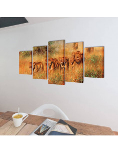 5 pz Set Stampa su Tela da Muro Leoni 100 x 50 cm 2