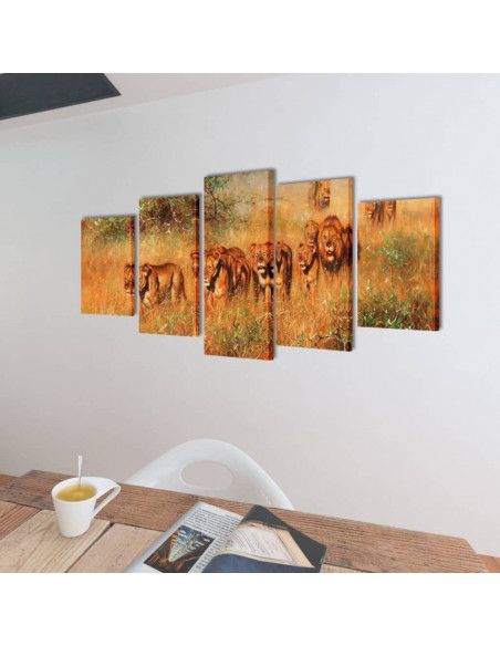5 pz Set Stampa su Tela da Muro Leoni 100 x 50 cm