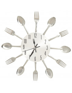 325162  Wall Clock with Spoon and Fork Design Silver 31 cm Aluminium