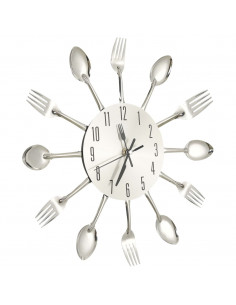 325162  Wall Clock with Spoon and Fork Design Silver 31 cm Aluminium 2