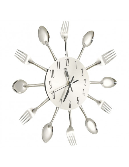 325162  Wall Clock with Spoon and Fork Design Silver 31 cm Aluminium