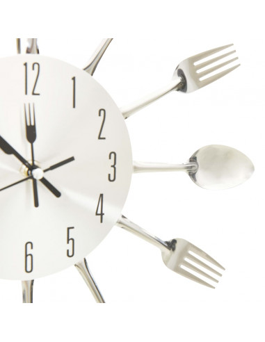 325162  Wall Clock with Spoon and Fork Design Silver 31 cm Aluminium