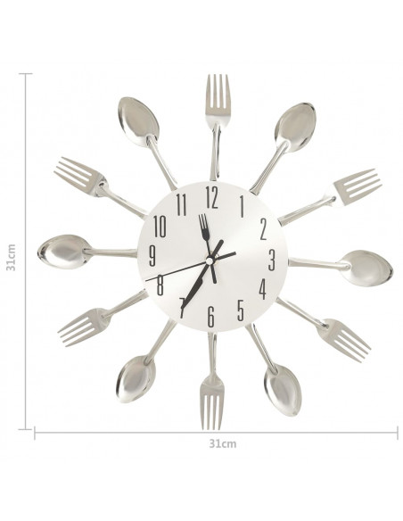 325162  Wall Clock with Spoon and Fork Design Silver 31 cm Aluminium