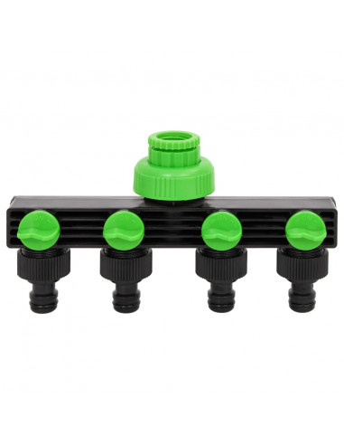Adattatore Rubinetto a 4 Vie Verde e Nero 19,5x6x11 cm ABS e PP