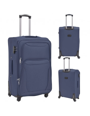 3 pz Set di Valigie Trolley Morbide Blu Marino