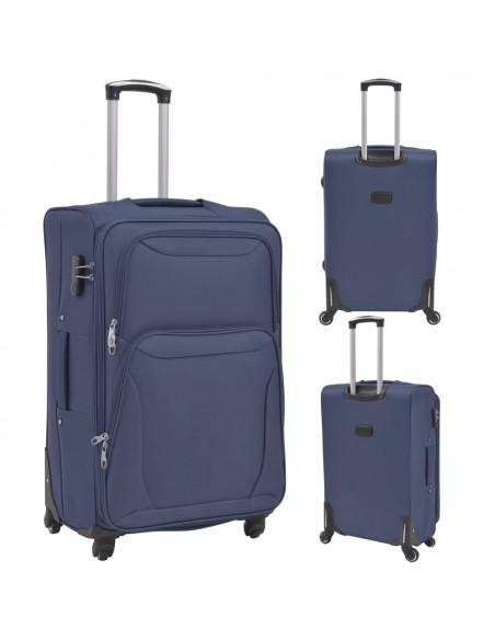 3 pz Set di Valigie Trolley Morbide Blu Marino