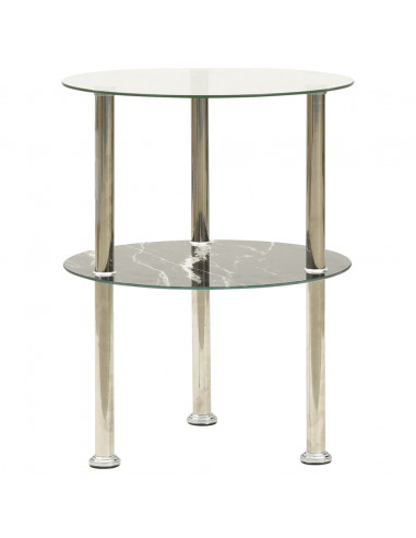 322789  2-Tier Side Table Transparent & Black 38 cm Tempered Glass