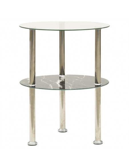 322789  2-Tier Side Table Transparent & Black 38 cm Tempered Glass
