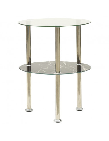 322789  2-Tier Side Table Transparent & Black 38 cm Tempered Glass