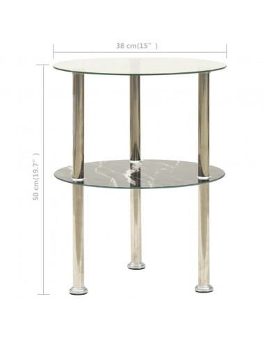 322789  2-Tier Side Table Transparent & Black 38 cm Tempered Glass