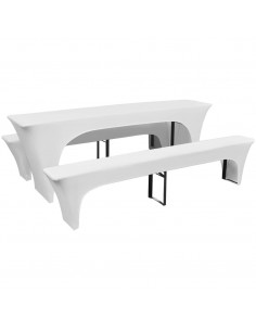 3 Fodere Elasticizzate Tavolo da Birra e panchine Bianche 220x70x80cm