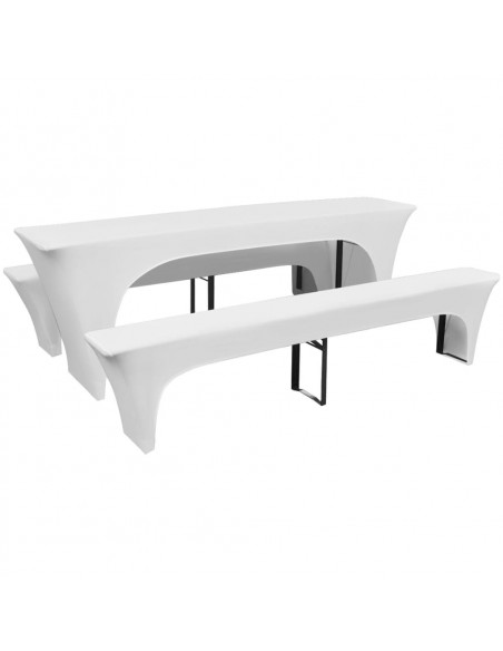 3 Fodere Elasticizzate Tavolo da Birra e panchine Bianche 220x70x80cm