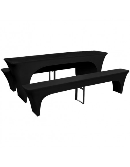 3 Fodere Elasticizzate Tavolo da Birra e panchine Nero 220x70x80cm