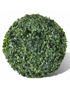 2 Palle topiarie foglie artificiali in legno di bosso 27 cm LED solare 2