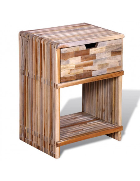 Comodino con Cassetto in Legno di Recupero di Teak