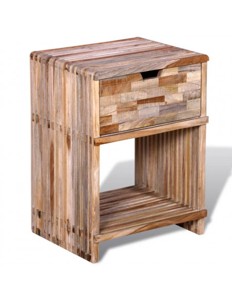 Comodino con Cassetto in Legno di Recupero di Teak