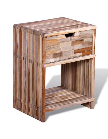 Comodino con Cassetto in Legno di Recupero di Teak