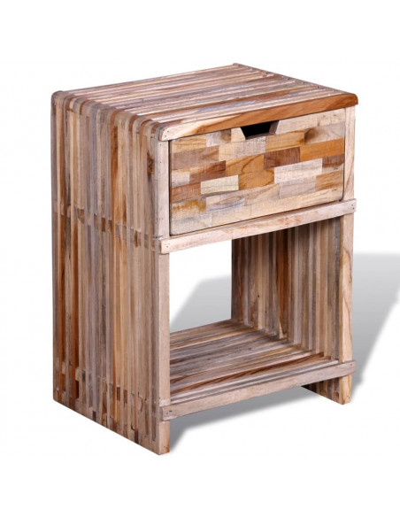 Comodino con Cassetto in Legno di Recupero di Teak