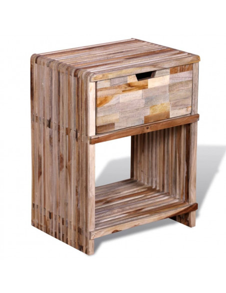 Comodino con Cassetto in Legno di Recupero di Teak