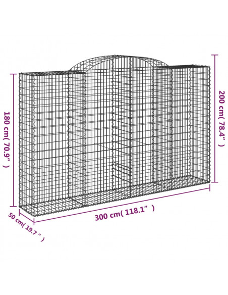 Cesti Gabbioni ad Arco 3 pz 300x50x180/200 cm Ferro Zincato