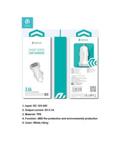 CARICA BATTERIE DEVIA DA AUTO 2 OUT USB IN DC 12-24V OUT 5V 3.1A