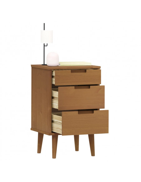 Comodino Marrone MOLDE 40x35x65 cm in Legno Massello di Pino