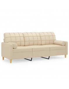 Divano a 3 Posti con Cuscini Crema 180 cm in Tessuto 2