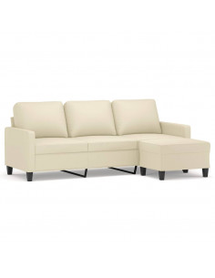 Divano a 3 Posti con Poggiapiedi Crema 180 cm in Similpelle 2