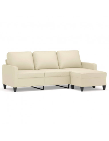 Divano a 3 Posti con Poggiapiedi Crema 180 cm in Similpelle