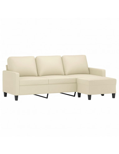 Divano a 3 Posti con Poggiapiedi Crema 180 cm in Similpelle