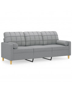 Divano a 3 Posti con Cuscini Grigio Chiaro 180 cm in Tessuto 2