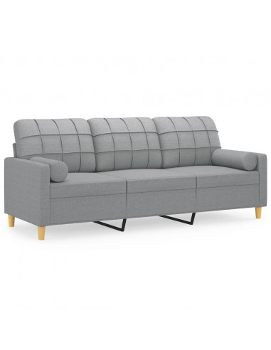 Divano a 3 Posti con Cuscini Grigio Chiaro 180 cm in Tessuto