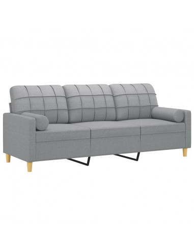 Divano a 3 Posti con Cuscini Grigio Chiaro 180 cm in Tessuto