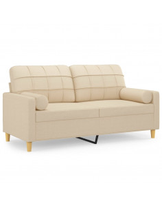 Divano a 2 Posti con Cuscini Crema 140 cm in Tessuto 2