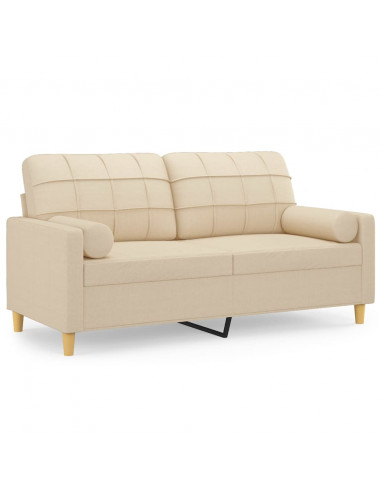 Divano a 2 Posti con Cuscini Crema 140 cm in Tessuto