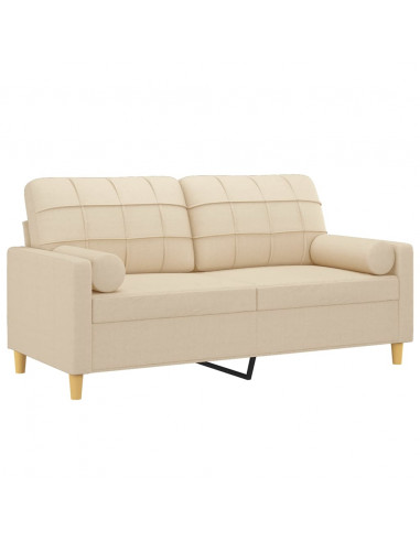Divano a 2 Posti con Cuscini Crema 140 cm in Tessuto