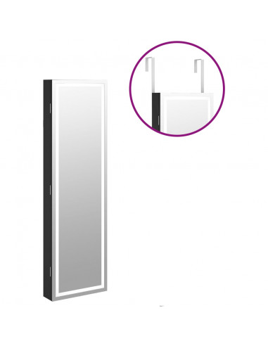 Armadio Portagioie a Specchio con Luci LED a Parete Nero