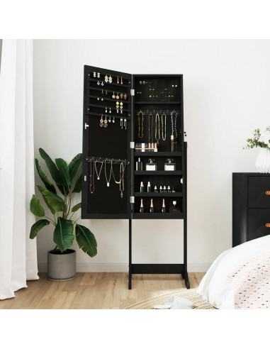 Armadio Portagioie Specchio Autoportante Nero 42x38x152 cm