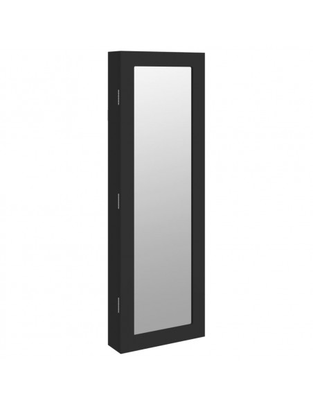 Armadio Portagioie con Specchio a Muro Nero 30x8,5x90 cm