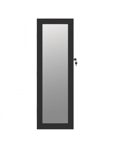 Armadio Portagioie con Specchio a Muro Nero 30x8,5x90 cm