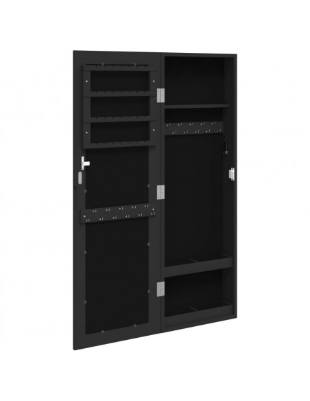 Armadio Portagioie con Specchio a Muro Nero 30x8,5x90 cm