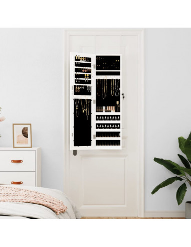 Armadio Portagioie con Specchio a Muro Bianco 30x8,5x106 cm