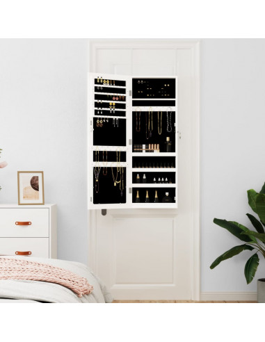 Armadio Portagioie con Specchio a Muro Bianco 37,5x10x106 cm