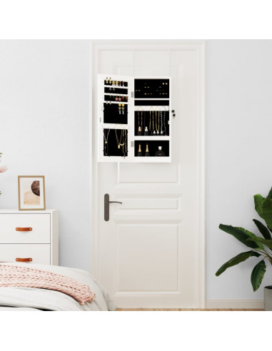 Armadio Portagioie con Specchio a Muro Bianco 30x8,5x67 cm